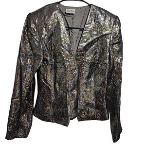 Vintage Neiman Marcus Metallic Brocade Blazer Sz Small Rhinestone Buttons Jacket